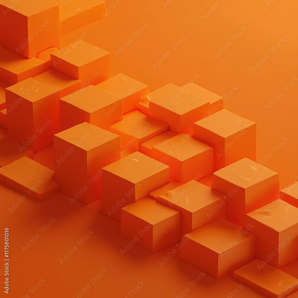 Poster Orange Cubes Arranged in a Complex Pattern
