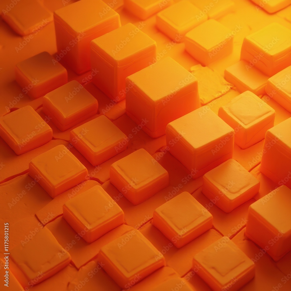 Poster vibrant orange cubes: a geometric pattern of colorful blocks