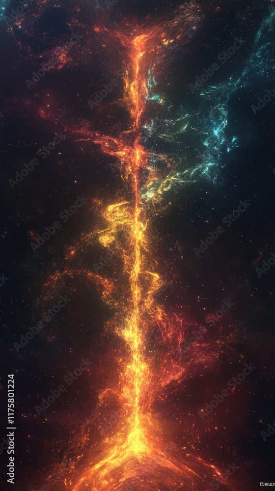 Poster dynamic abstract flow of energy in vivid colors representing cosmic phenomenon with vibrant swirls a