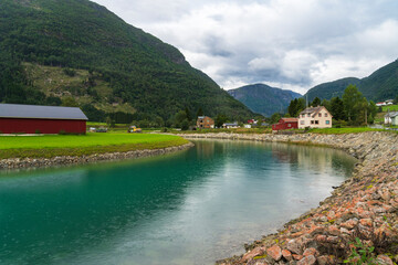 Fototapeta premium Skjolden Village at the end of Lustrafjorden in Norway