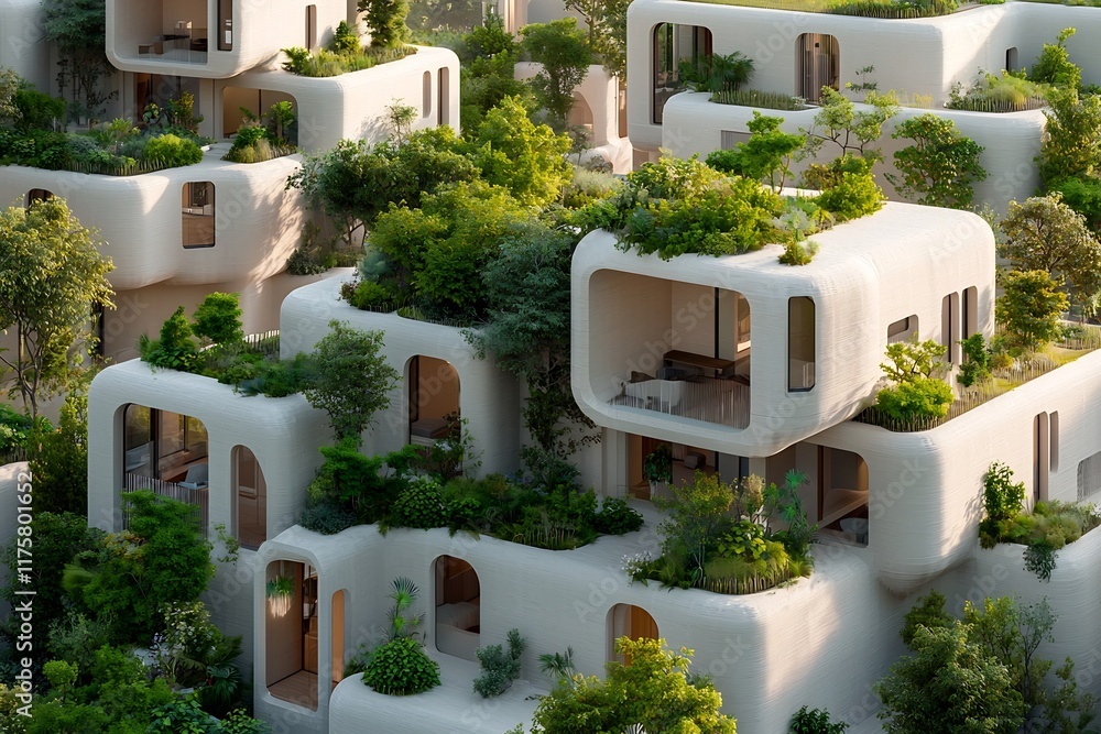 Poster innovative 3d printed apartment complex featuring a modular and adaptable design seamless of green s