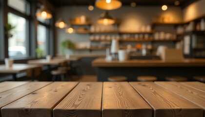 Cafe Tabletop View, Blurred Interior, Product Mockup Space