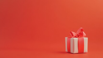 Elegant white gift box adorned with a vibrant red ribbon bow, set against a matching red backdrop, perfect for celebrating love on special occasions