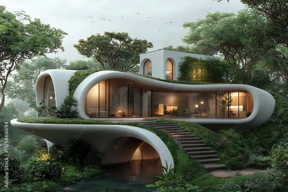 Poster geothermal powered subterranean dwelling with efficient temperature regulation and harmonious design