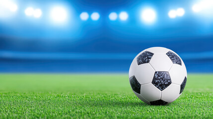 Fototapeta premium close up of soccer ball resting on vibrant green grass, ready for play