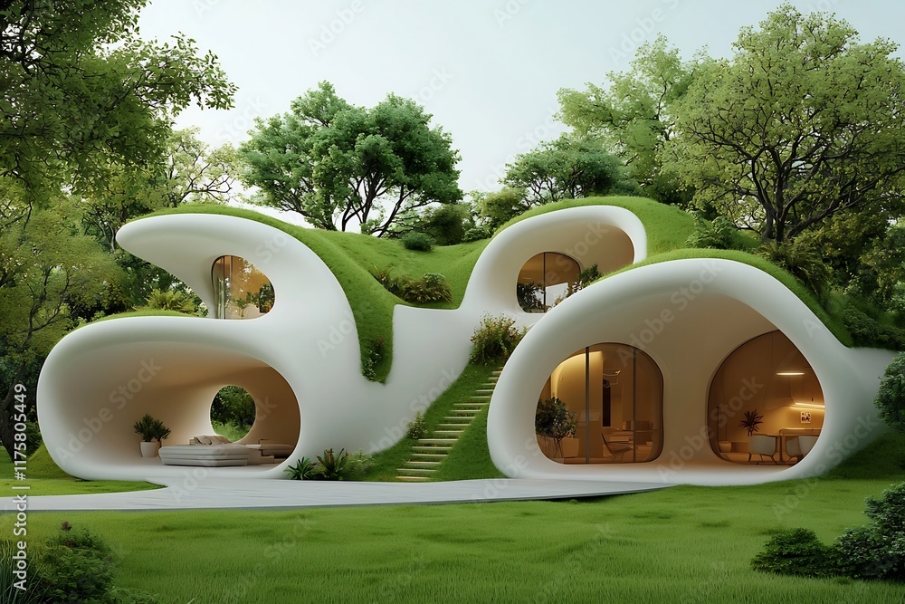Poster shapeshifting organic buildings that dynamically alter their form and size to adapt to ambient tempe