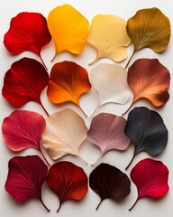 Vibrant Autumn Leaf Collection Diverse Colors Textures of Dried Ginkgo Biloba Leaves