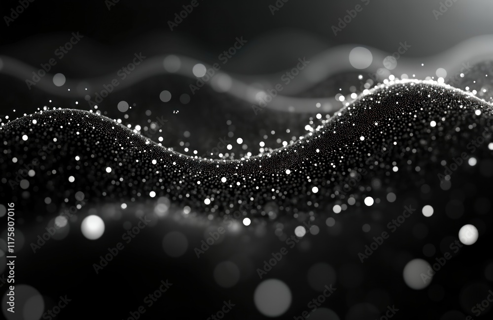 Poster abstract futuristic illustration of ai neural network. dynamic digital waves with small glowing dots