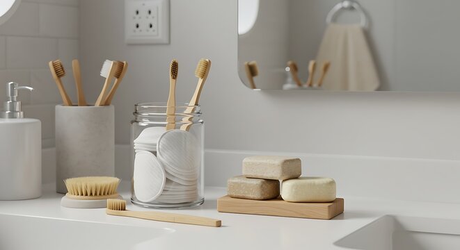 Zero Waste Bathroom Essentials with Bamboo Toothbrushes and Soap