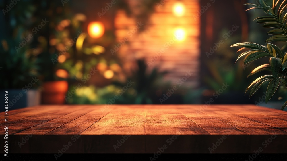 Poster empty table with abstract blurred background. blur living room. for product display.