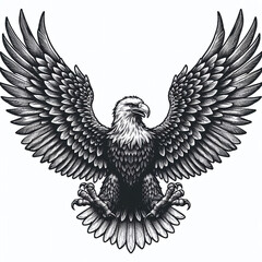 Fototapeta premium eagle with its wings fully spread, showcasing sharp talons and bold feathers sketch. Scratch board imitation. Black and white image. Generative AI.