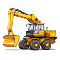 Excavator in vibrant yellow color with detailed features