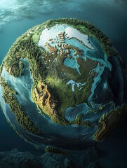 Fototapeta premium Digital Earth with Illuminated North America Continent