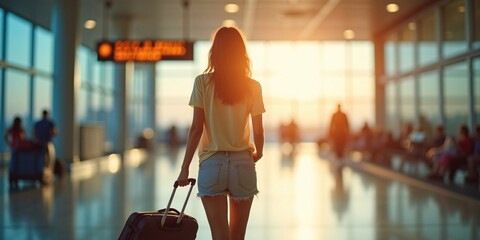 Traveller standing in front of Flight display schedule in the International airport. Enjoying his vacation