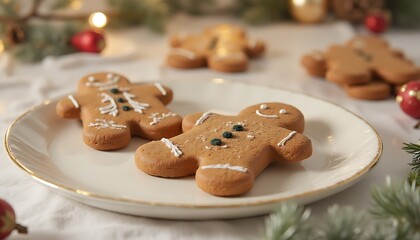Festive Decorated Gingerbread Men with Holiday Background