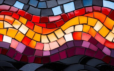 Fototapeta premium Abstract Colorful Mosaic Tile Pattern Warm Hues Wave Design Background Texture