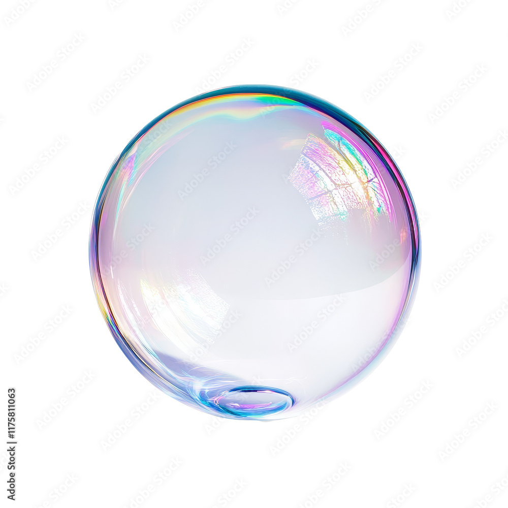 Poster a soap bubble floating delicately against a bright transparent background capturing soft reflections