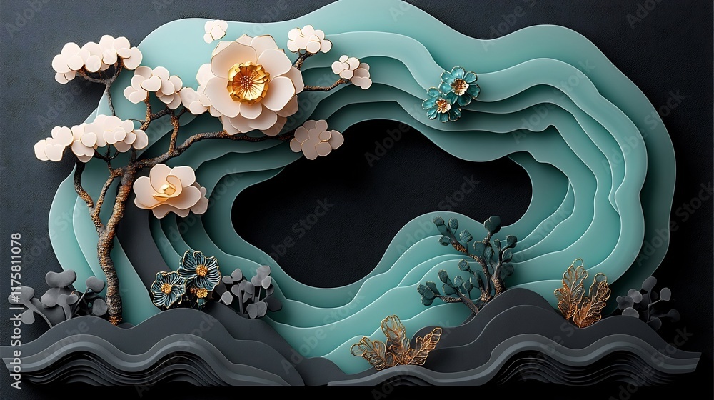 Poster luxurious agate background featuring soft turquoise and charcoal tones accented by intricate pattern