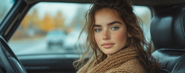 confident woman takes charge as she sits behind the wheel of a car. Her poised and determined expression exudes a sense of empowerment and control Generative AI