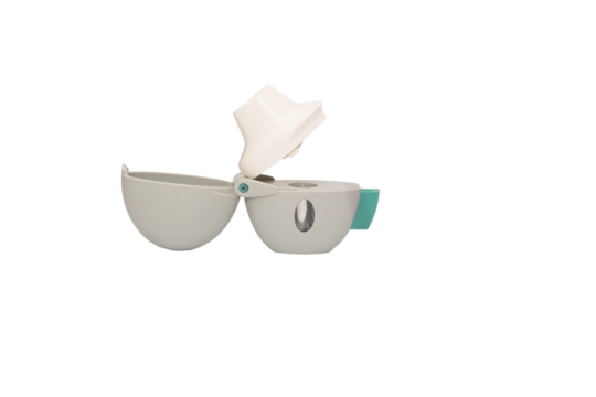 Asthma inhaler, disc and hand inhaler, and capsule inhaler. On a white background.