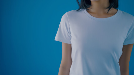 White T-Shirt Mockup on Solid Background with Copy Space – Studio Portrait