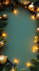 Christmas background, with balls, particles on 