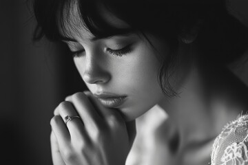 Obraz premium woman holding wedding ring and feeling sad. Generative AI