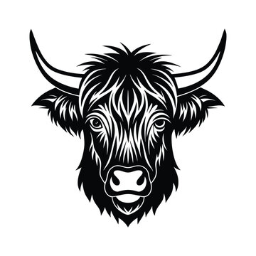 recommend clip art: Domestic Farm Animal Highland Cattle head vector silhouette