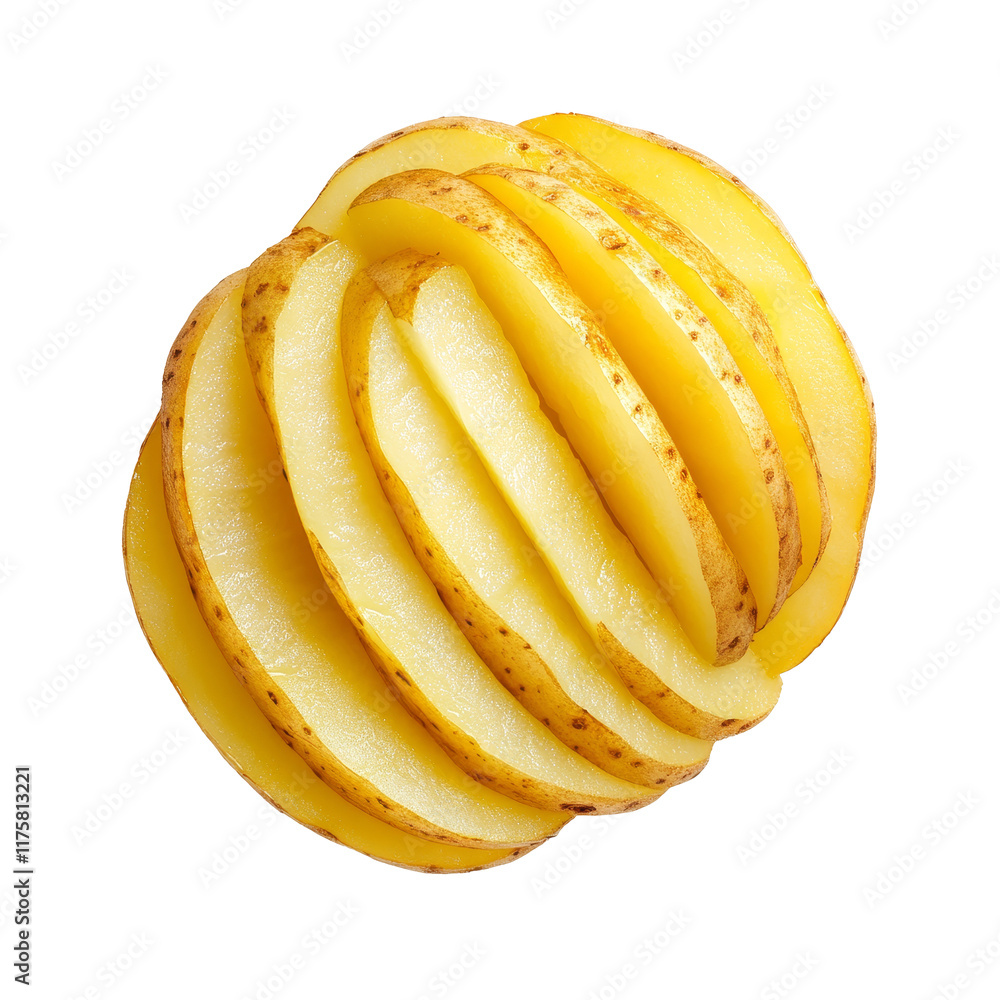 Poster sliced raw potato on a clean transparent background showcasing its smooth texture and vibrant color,