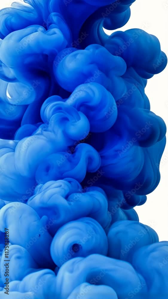 Poster blue swirling smoke creating an abstract pattern in a bright background