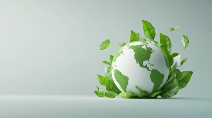 Green leaves are growing and swirling around planet earth, symbolizing environmental conservation, sustainability, and eco friendly practices for a greener future