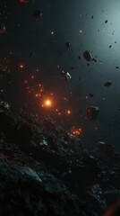 Stunning Cosmic Landscape with Asteroids and Stars Illuminating the Depths of Space During a Celestial Event with Beautiful Glowing Lights and Dark Background