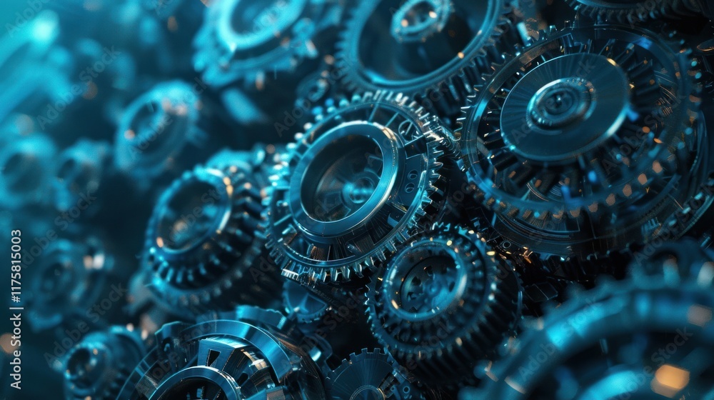 Poster intricate clockwork: a close-up of interlocking gears in motion