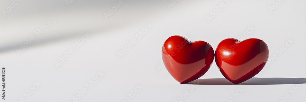Aufkleber two shiny red hearts resting on a white background create a romantic atmosphere ideal for valentine'