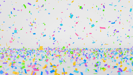 3d rendering of colorful paper confetti scattered on a clean white background. Perfect for party invitations, celebration banners, website backgrounds, and other festive design projects.