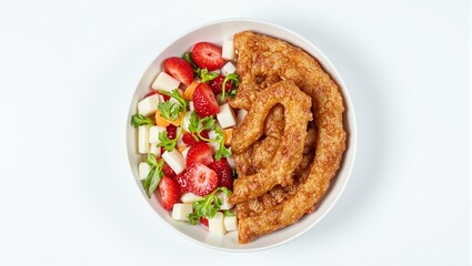 Fresh fruit salad meets indulgent donut in a symmetrical split
