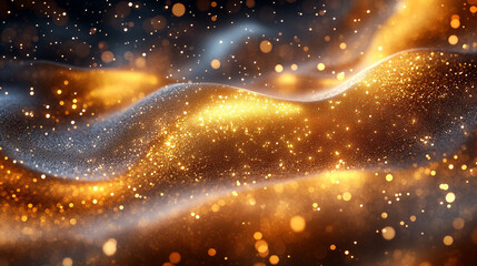 Ultra futuristic tech abstract background with a colorful hyperspace glow blending bright gold, silver, and white tones, representing the vastness of innovation and chaos within technology

