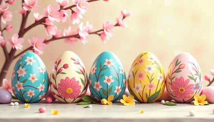 Fototapeta premium Vibrant Easter Eggs Decorated with Delicate Flowers