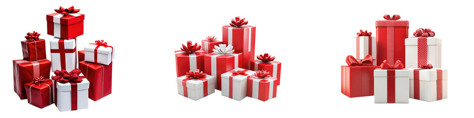 Fototapeta premium Collection of red and white gift box isolated on transparent background, Set of
