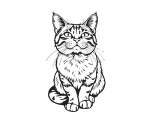 A black and white coloring page depicting a Cat pattern with bold lines and a clean line art style against a white background, Vector illustration.