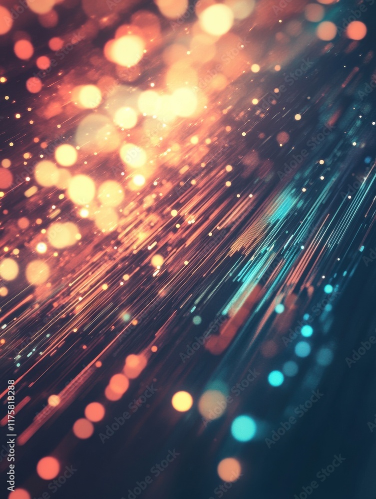 Poster blurred bokeh background with abstract technology components and dynamic light streaks