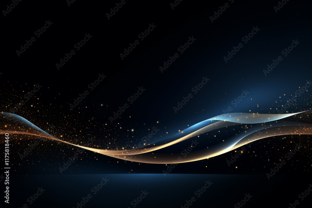 Poster abstract background with flowing waves, a mesmerizing blend of blue and neon lights, creating a dyna
