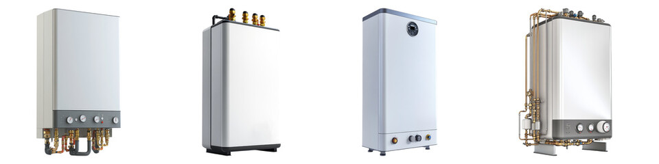 Combi boiler isolated on transparent background, Set of