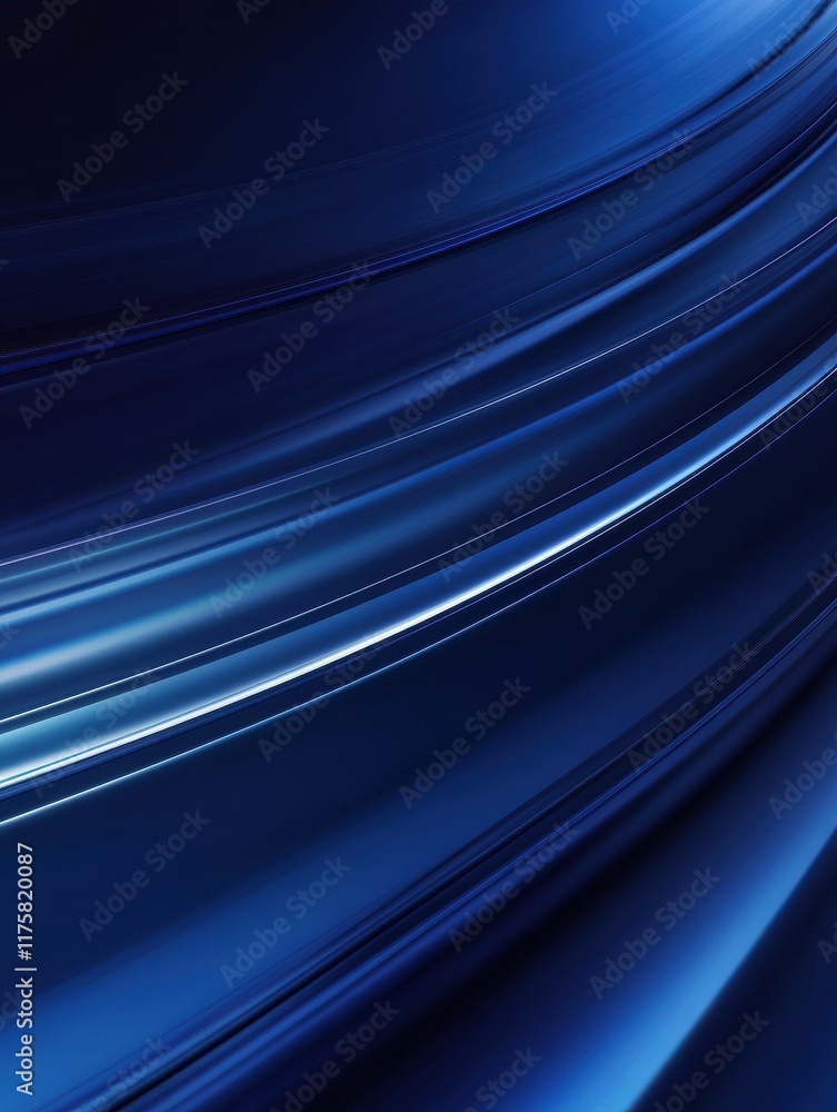 Poster An abstract blue background with blurred stripes and light stripes on the horizon. The lines resemble a highway, with a focus on smooth curves that represent technology and communication concepts.