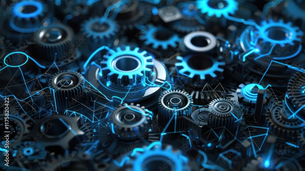 Poster intricate network of interconnected gears, symbolizing complex machinery and industrial processes. t