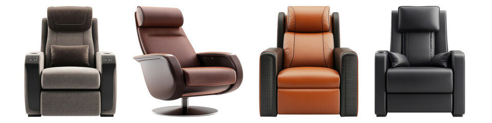 Home cinema chair isolated on transparent background, Set of