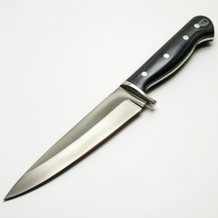 Obraz premium Sleek, stainless steel hunting knife with a dark, textured handle. Expert craftsmanship.