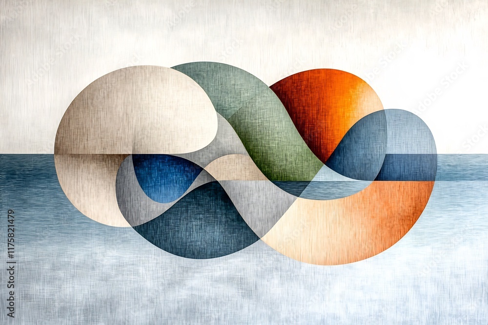 Poster mesmerizing abstract composition featuring fluid sinuous geometric forms in a soothing monochromatic