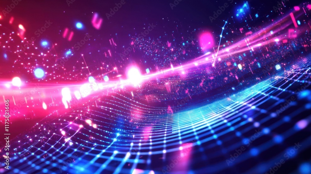 Poster vibrant abstract background with dynamic lines and colorful bokeh lights creating a futuristic and e