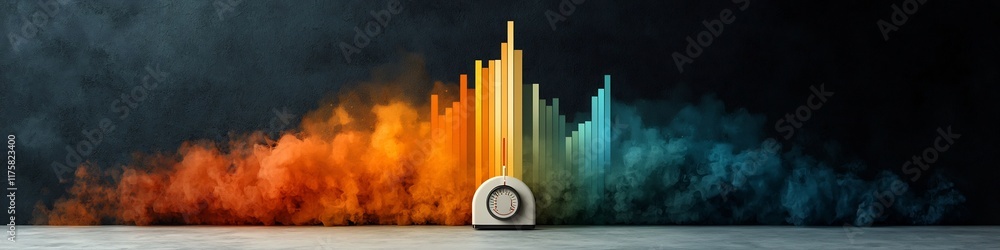 Poster striking digital depicting a vibrant spectrum analyzer displaying the frequency distribution of a dy